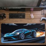 ARNA blue racing sports car design extended large mousepad and desk mat.