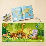 ARNA kids study and learning zoo safari animal design extended large mousepad and table play mat.