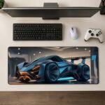 ARNA ultra modern concepts hyper vehicle featuring an artificial intelligence generated next gen silver aerodynamics sports car extended large desk mat