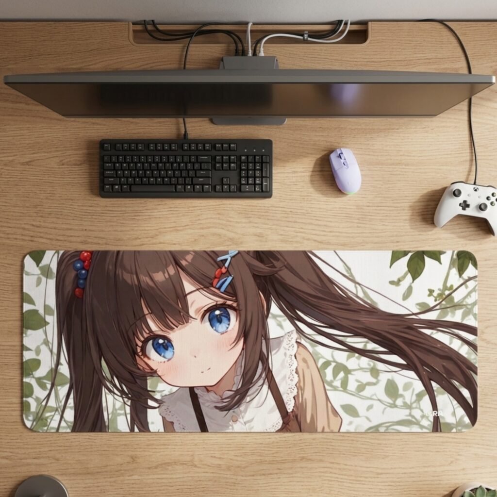ARNA beautiful aesthetic portrait close up illustration of an anime girl character face extended large desk mat