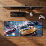 ARNA powerful hyper sports racing car speed driving on a city street extended large desk mat