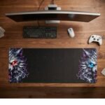 ARNA wild wolf with glowing neon eyes aesthetic extended large desk mat